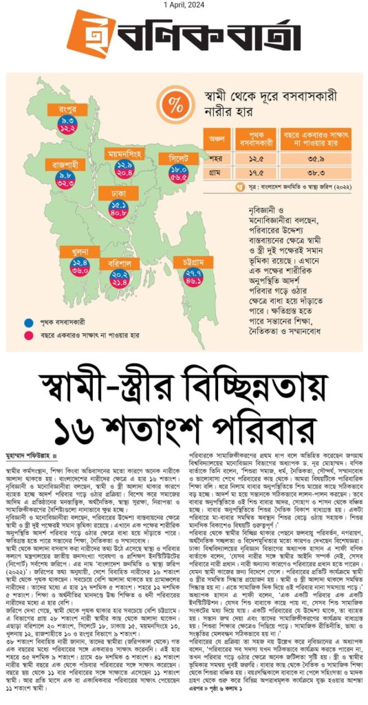 Husbands of Bangladesh’s 16% women live elsewhere: The separation negatively affects characteristics of ideal families, experts say